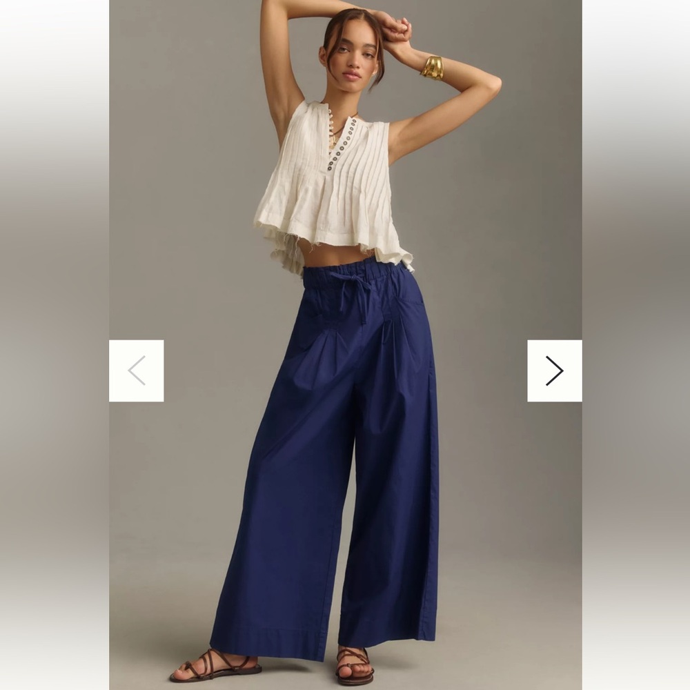 Maeve Navy Wide-Leg Drawstring Pants